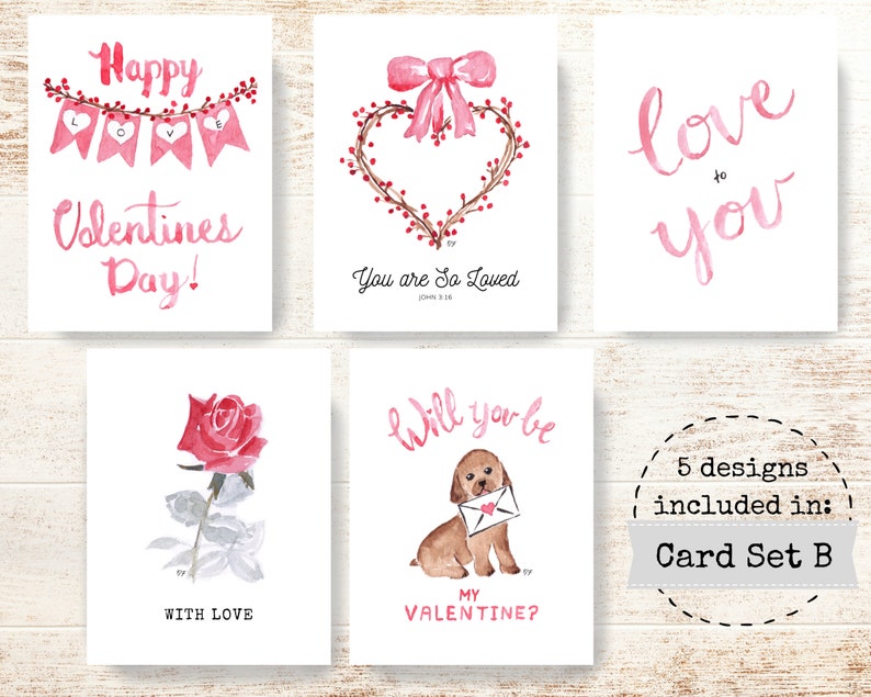 VALENTINES DAY CARD Sets Watercolor Valentine Card Cute Etsy