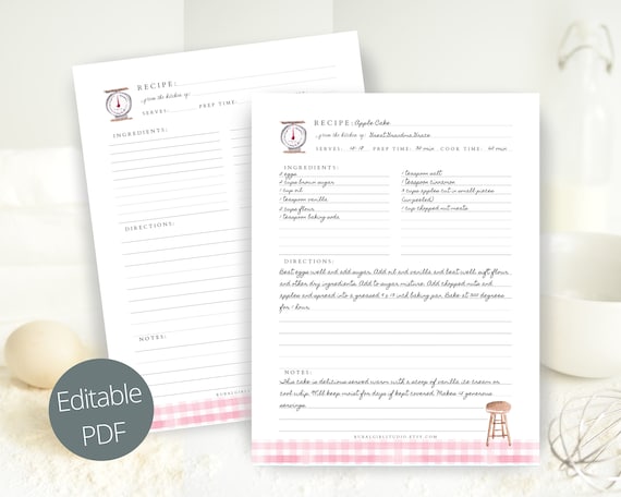 Editable Recipe Template Printable Recipe Template Recipe | Etsy