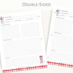 Recipe Binder Filler Paper 8.5x11 | Recipe Binder pages | Full Size Recipe page-Red Gingham