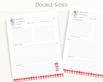 Recipe Binder Filler Paper 8.5x11 | Recipe Binder pages | Full Size Recipe page-Red Gingham