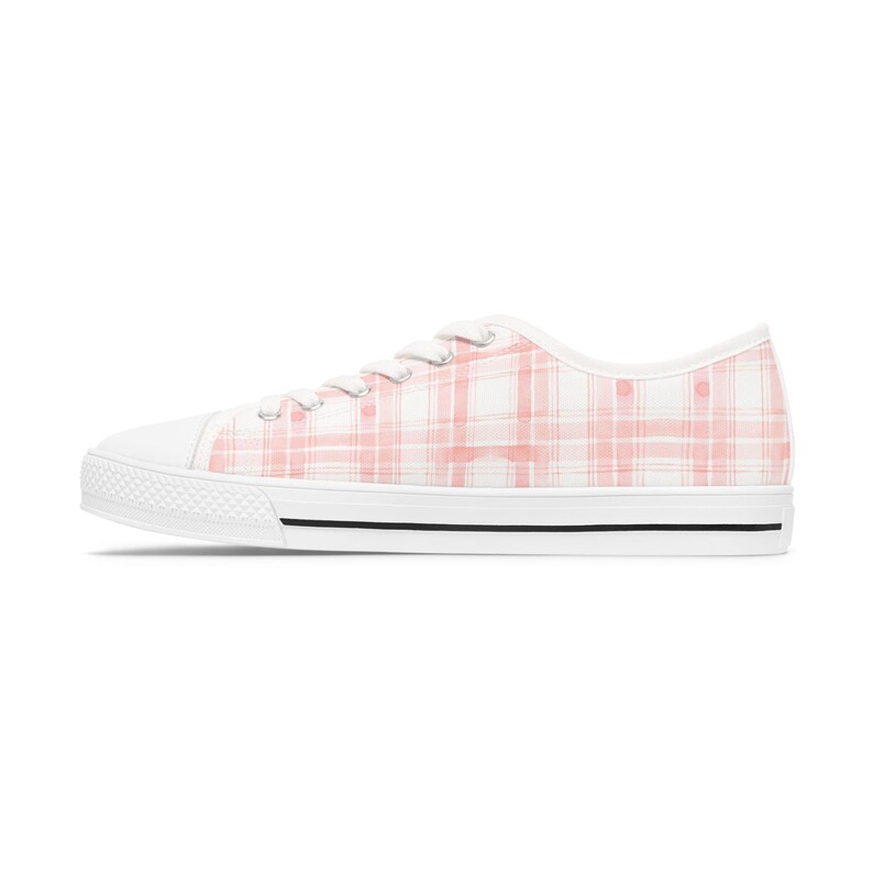 Roze geruite sneakers, aquarel ontwerp damesschoenen, schattige lage sneakers, Casual schoenen, stijlvolle atletische sneakers, roze geruit afbeelding 5