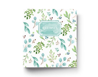 Watercolor Greenery Recipe binder 8.5 x 11 leafy 3 ring binder | Kitchen Recipe Binder