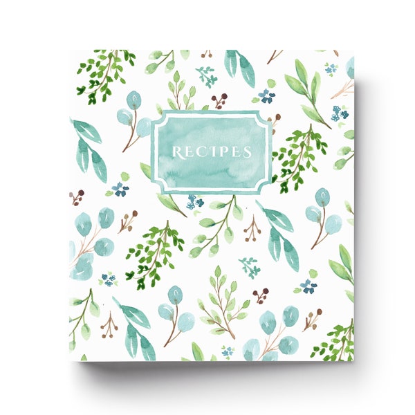 Watercolor Greenery Recipe binder 8.5 x 11 leafy 3 ring binder | Kitchen Recipe Binder