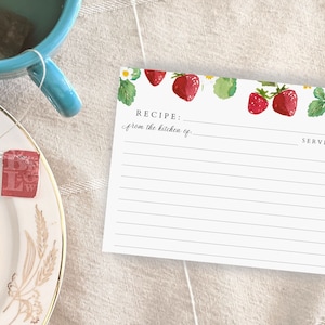 Watercolor strawberry recipe cards 4x6 | Minimalist Recipe Cards