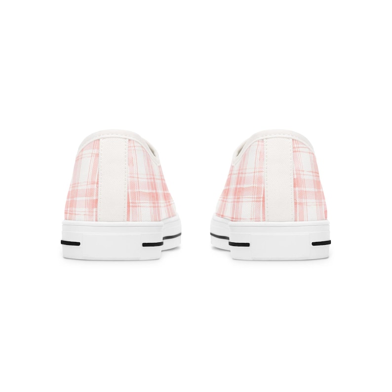 Roze geruite sneakers, aquarel ontwerp damesschoenen, schattige lage sneakers, Casual schoenen, stijlvolle atletische sneakers, roze geruit afbeelding 6