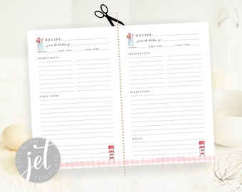 Half-Size Editable Recipe Template, Printable Recipe Template, Mini Binder Printable