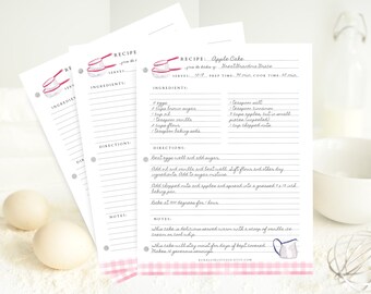 Paper-Recipe page filler paper for 3-ring recipe binders