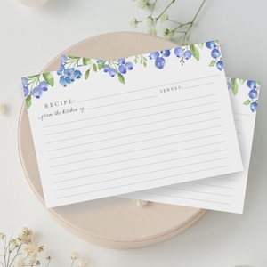 Watercolor blueberry recipe cards | 4x6, 5x7, 3x5