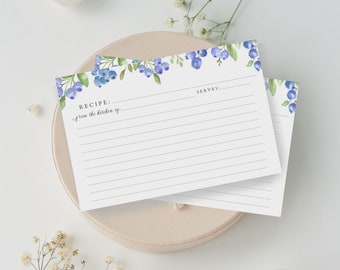 Watercolor blueberry recipe cards | 4x6, 5x7, 3x5
