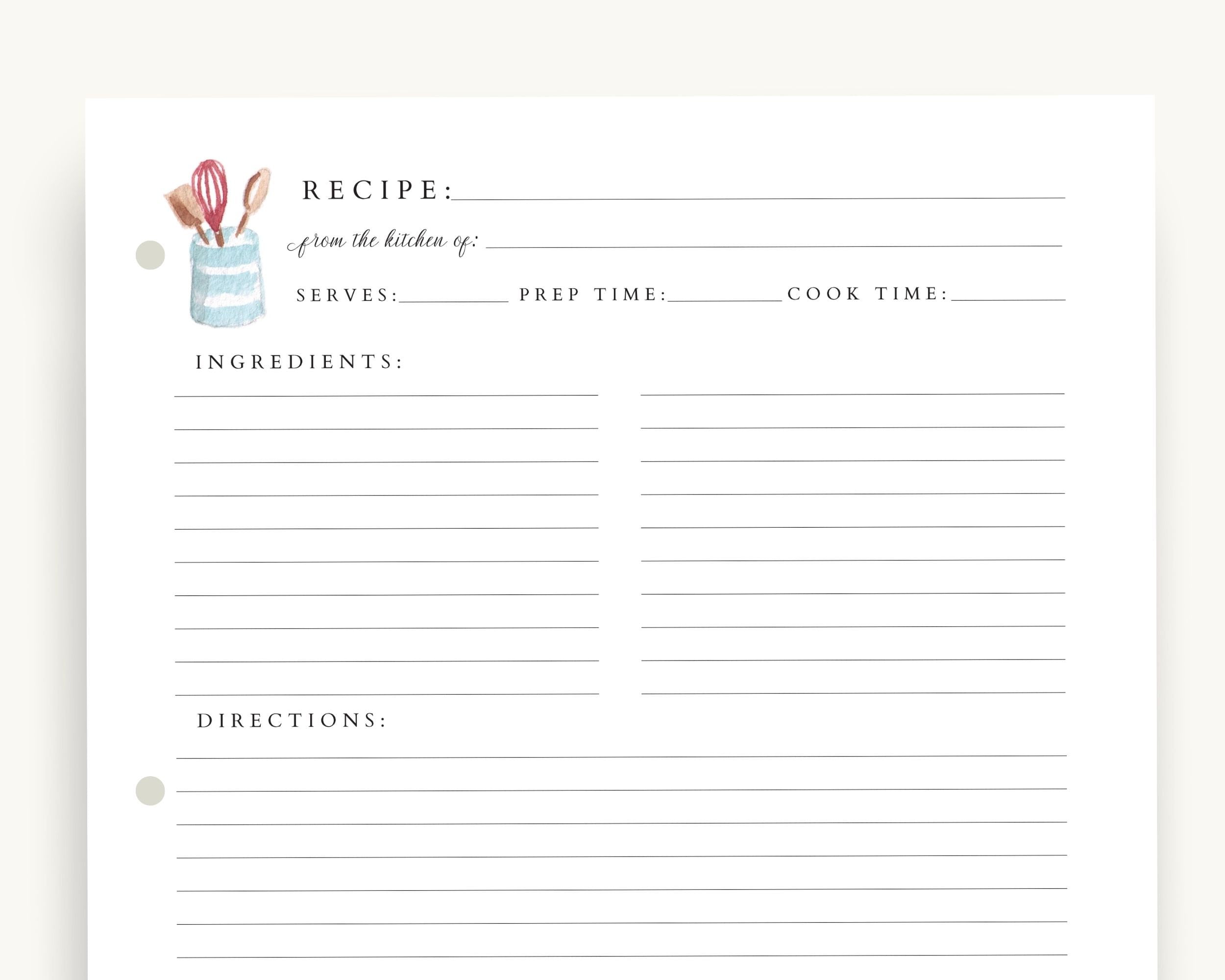 Recipe Binder Filler Paper 8.5x11 Recipe Binder Pages Full Etsy