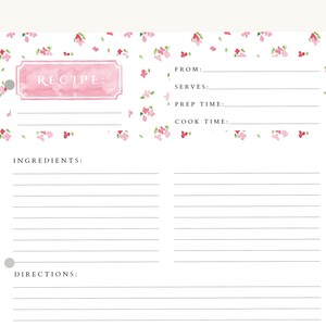 Recipe Binder Filler Paper Recipe Binder pages, Full Size Recipe page, 3 ring recipe paper bild 2