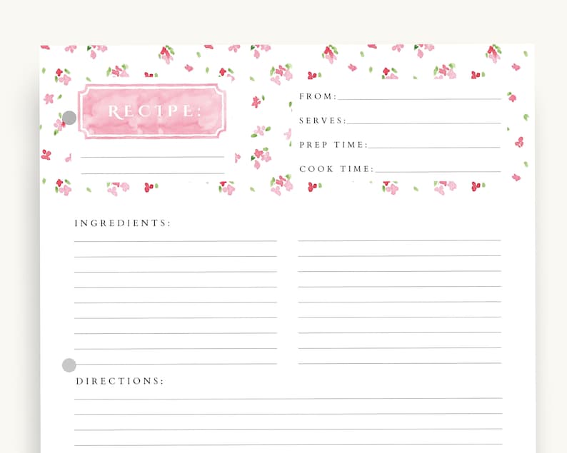 Recipe Binder Filler Paper Recipe Binder pages, Full Size Recipe page, 3 ring recipe paper bild 2
