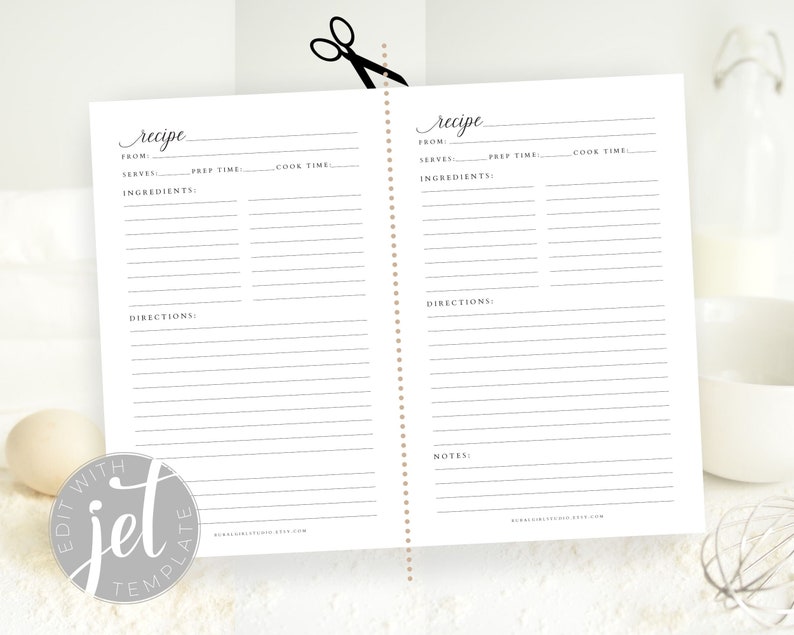 Peut inclure: Un mod&egrave;le de recette imprimable avec deux pages. Le mod&egrave;le comporte des lignes pour &eacute;crire le nom de la recette, les ingr&eacute;dients, les instructions et les notes. Le mod&egrave;le est con&ccedil;u pour &ecirc;tre imprim&eacute; et utilis&eacute; pour enregistrer des recettes.