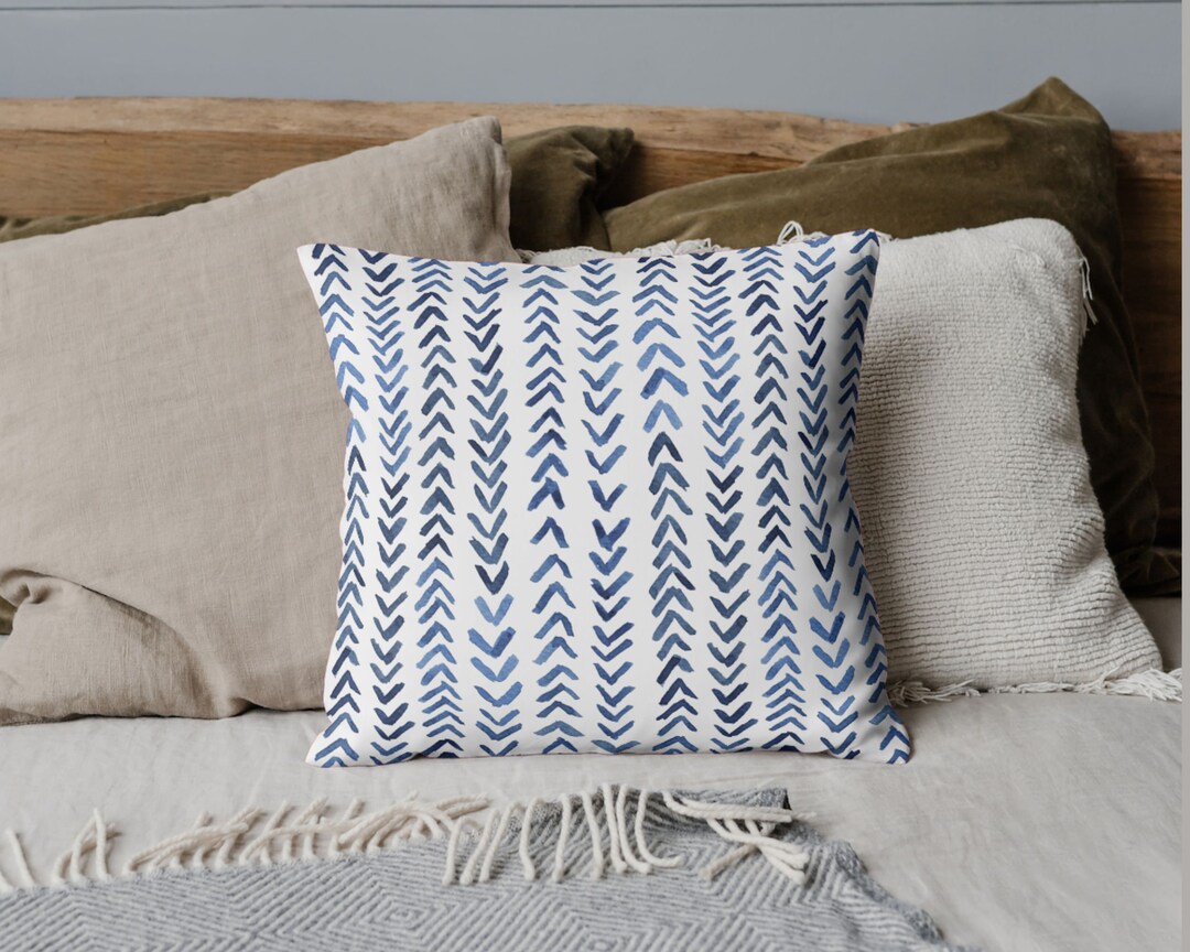 Blue Mudcloth Pillow With Filler Included Blue Pattern Etsy