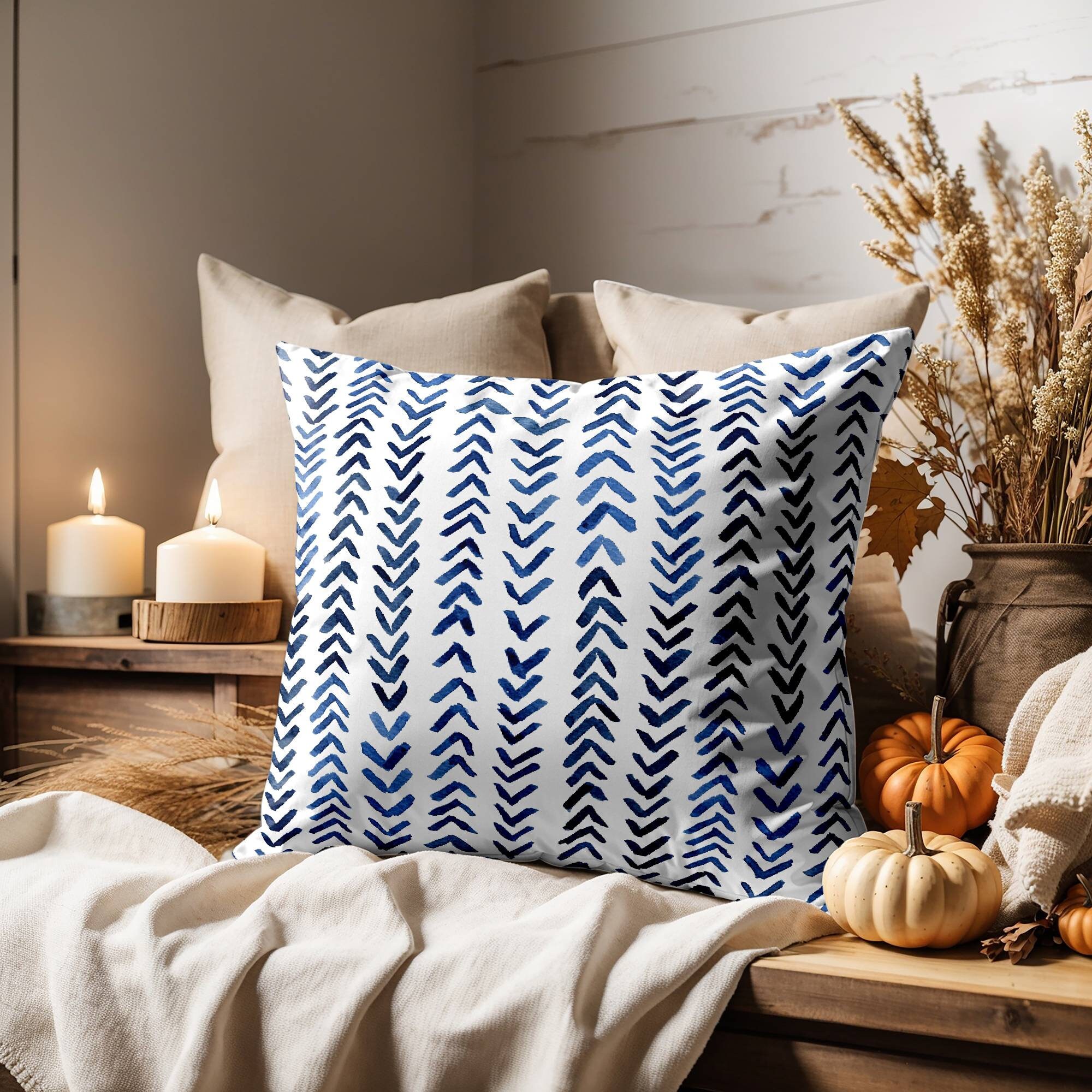 Throw Pillow, Blue - Raya Lumbar Cushion - Revival™