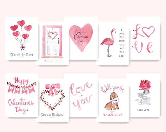 VALENTINE CARDS Sets Watercolor Valentine Card, Cute Valentine