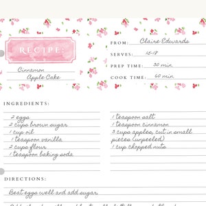 Recipe Binder Filler Paper Recipe Binder pages, Full Size Recipe page, 3 ring recipe paper bild 1