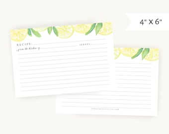 Tarjetas de recetas de limones de 4x6 o 5x7 / Tarjetas de recetas minimalistas