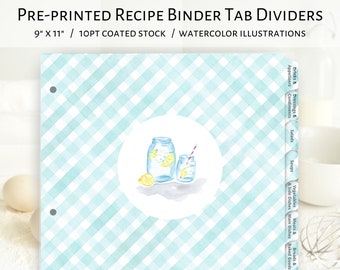 Recipe binder tab dividers, retro recipe binder tab inserts
