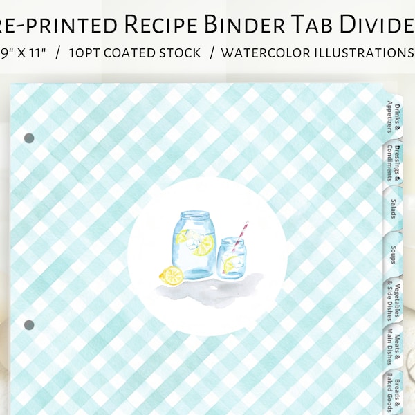 Recipe binder tab dividers, retro recipe binder tab inserts