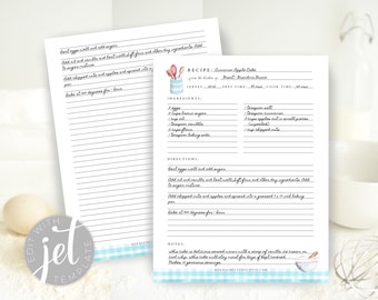 Edytowalny szablon przepisu, Wydrukowany szablon przepisu, Etui na przepisy do wydrukowania, Strona przepisu 8,5 x 11