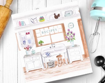 Personalized Farmhouse kitchen recipe binder, retro kitchen 3-ring recipe binder for 8.5 x 11 recipe sheets