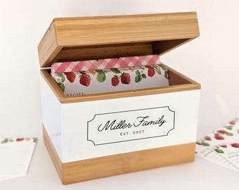 Caixa de receitas personalizada com divisórias em aquarela e fichas de receitas | Capacidade para fichas de receitas de 10x15 cm.