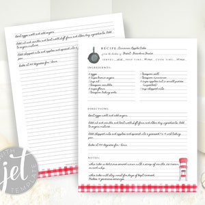 Editable Recipe Template, Printable Recipe Template, Recipe Binder Printable, Recipe page 8.5 x 11