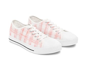 Zapatillas de cuadros rosas, zapatos de mujer con diseño de acuarela, bonitas zapatillas bajas, calzado informal, zapatillas deportivas con estilo, cuadros rosas