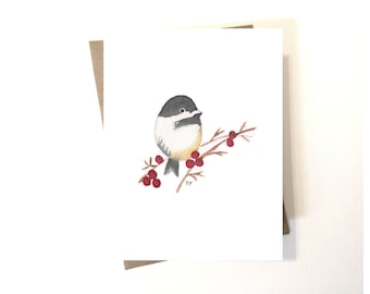 CHICKADEE NOTE CARD set, watercolor chickadee, watercolor bird stationery, bird card set, cute bird cards