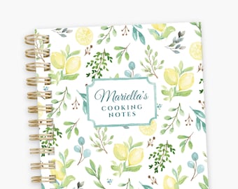 Personalized Recipe Notebook Gold Wire Spiral Journal 6.5 x 9