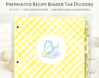 Recipe binder tab dividers, 8.5 x 11 recipe dividers, retro recipe binder tab inserts-YELLOW