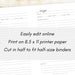 Half-size Editable Recipe Template, Printable Recipe Template, Mini ...
