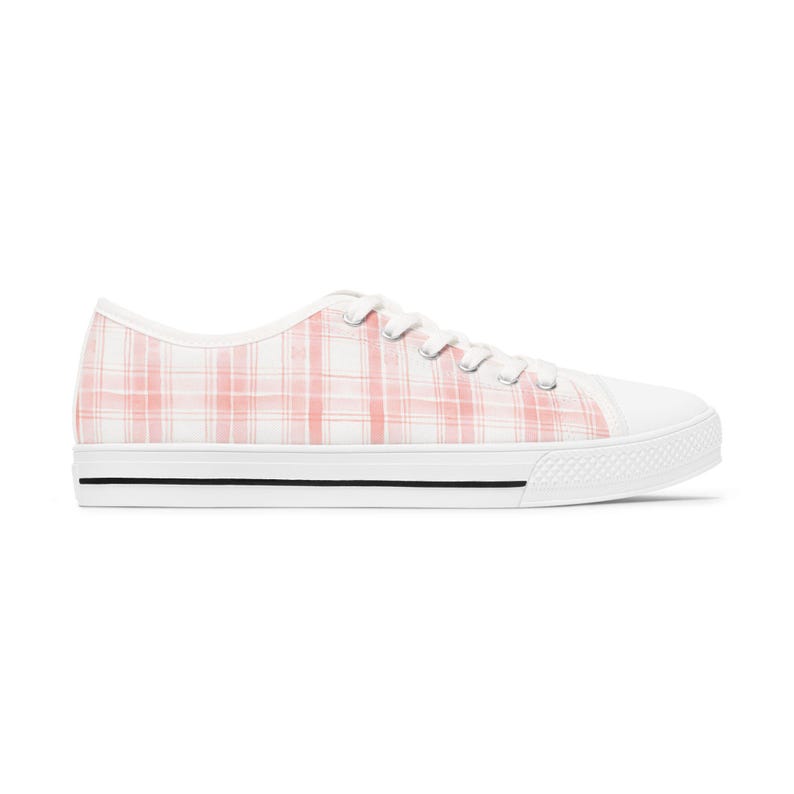 Roze geruite sneakers, aquarel ontwerp damesschoenen, schattige lage sneakers, Casual schoenen, stijlvolle atletische sneakers, roze geruit afbeelding 4