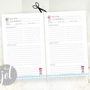 Half-Size Editable Recipe Template, Printable Recipe Template, Mini Binder Printable