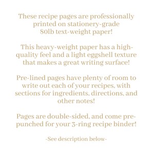 Recipe Binder Filler Paper Recipe Binder pages, Full Size Recipe page, 3 ring recipe paper bild 5
