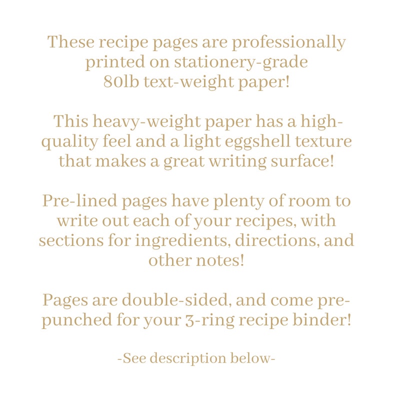 Recipe Binder Filler Paper Recipe Binder pages, Full Size Recipe page, 3 ring recipe paper bild 5
