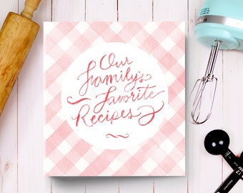 Coquette aesthetic recipe binder, Pink gingham recipe binder | pink recipe binder with hand-lettered title, recipe card holder