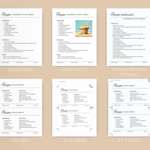 Plantillas de recetas editables minimalistas, plantilla de recetas imprimible, carpeta de recetas imprimible, página de recetas 8.5 x 11-Incluye 6 plantillas