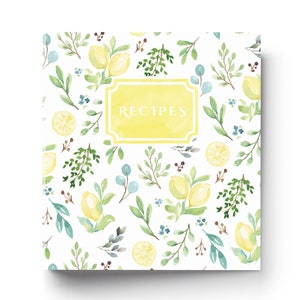 Lemon Greenery Recipe binder 8.5 x 11 leafy 3 ring binder | Kitchen Recipe Binder