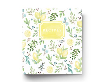 Lemon Greenery Recipe binder 8.5 x 11 leafy 3 ring binder | Kitchen Recipe Binder