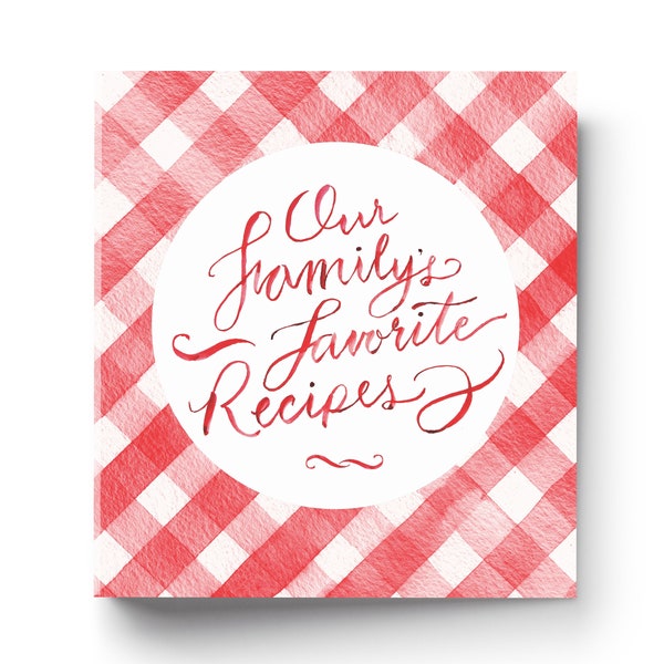 Family recipes 3-ring recipe binder, RED, Watercolor gingham recipe binder | red recipe binder with hand lettered title, recipe card holder