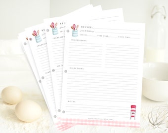 Recipe binder filler paper for 3-ring recipe binders, full size recipe pages or half size recipe pages, 8.5 x 11 or 8.5 x 5.5