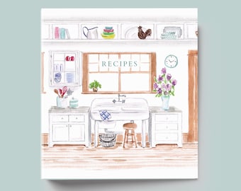 Farmhouse kitchen recipe binder, retro kitchen 3-ring recipe binder for 8.5 x 11 recipe sheets