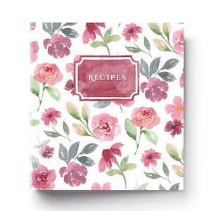 Watercolor Floral Recipe binder 8.5 x 11 leafy 3 ring binder | Kitchen Recipe Binder