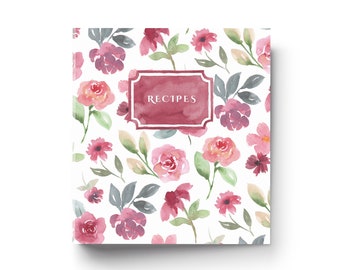 Watercolor Floral Recipe binder 8.5 x 11 leafy 3 ring binder | Kitchen Recipe Binder