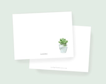 Potted plant personalized stationery || watercolor Personalized Stationery Set | A2 Flat with envelopes | cute gift