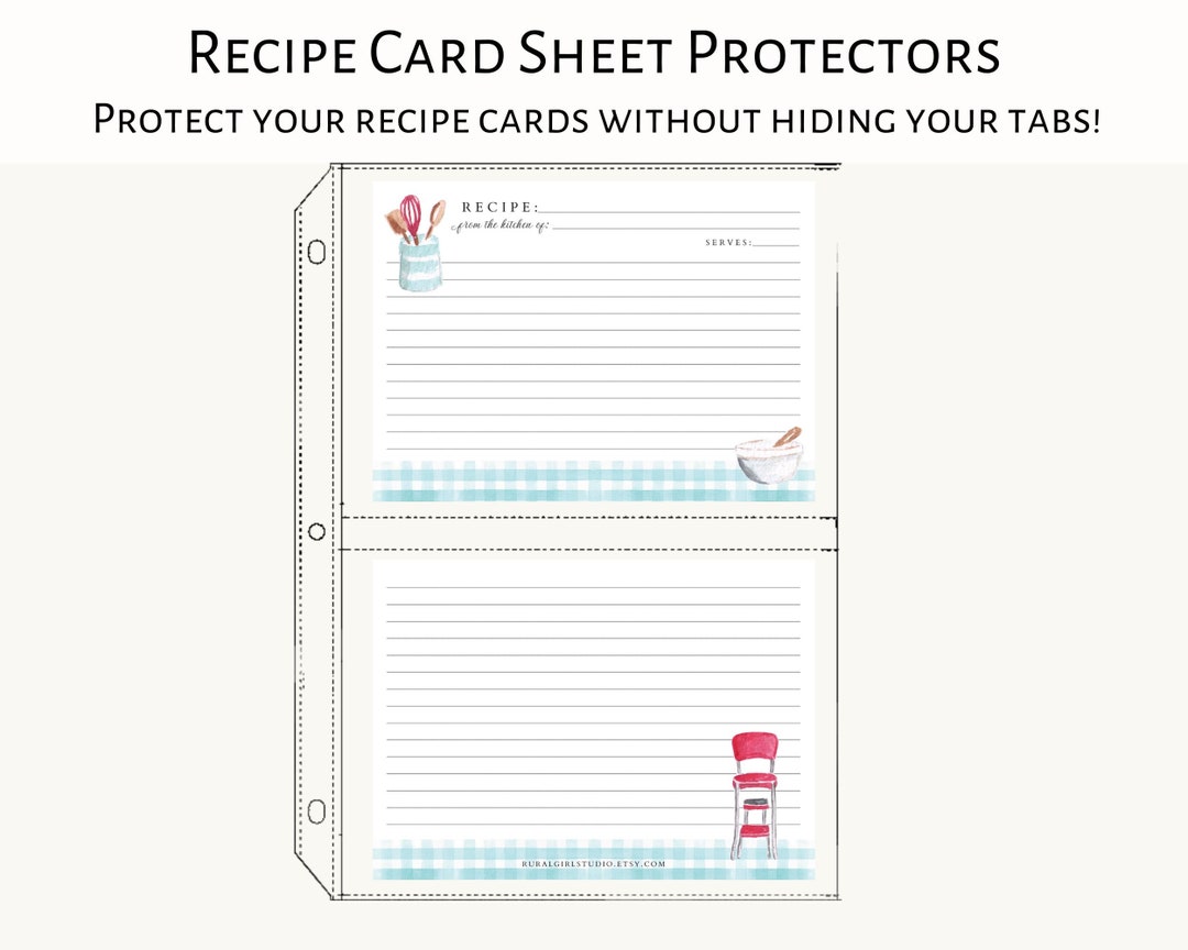 4x6 or 5x7 Recipe Card Sheet Protectors for Full Size Recipe Binders