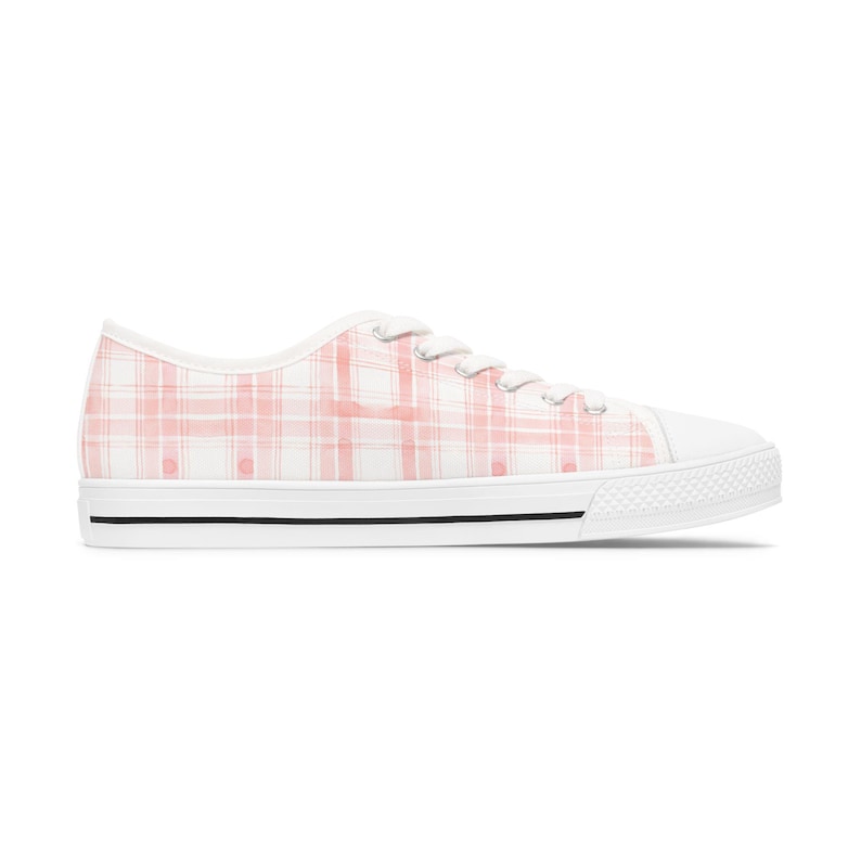 Roze geruite sneakers, aquarel ontwerp damesschoenen, schattige lage sneakers, Casual schoenen, stijlvolle atletische sneakers, roze geruit afbeelding 3