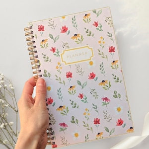 Wildflower weekly planner, small hardcover planner with sticker sheets size 8.5 x 5.5, undated planner